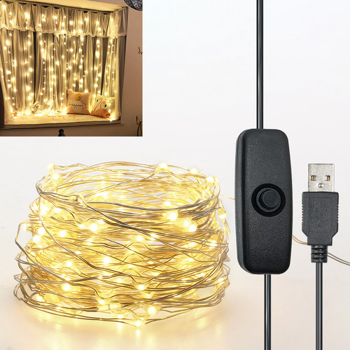 Cadena De Lámparas De 12 M, Cable Blanco Cálido Para