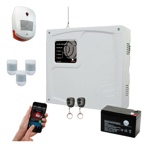 Kit Alarma Cem Con 3 Sensores+controles+sirena+batería+g100 Blanco
