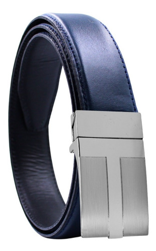 Cinturon Hombre Piel Vestir Reversible Ajustable Premium Negro/ Azul Hebilla T Pantalón 38