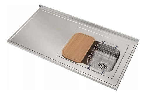 Mesada Johnson Acero 120 Bacha Simple + Secaplatos + Tabla Plateado