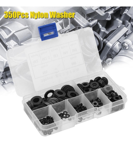 350 Unids Negro Nylon Plástico Arandela Plana Junta Kit Kit