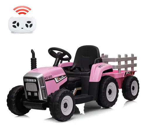 Tractor Eléctrico COSTWAY 12V Con Remolque Para Niños De 3 A 8 Años - Mando 2.4G, Música Y Faros