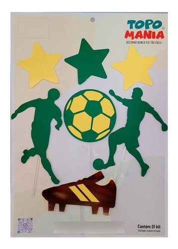 Topo De Bolo Futebol Chuteira Topo Mania 1und Cor Verde E Amarelo