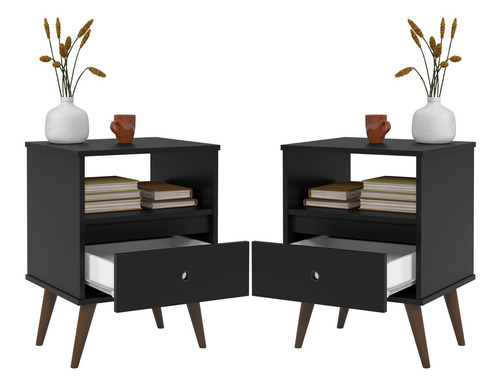 Imagem 2 de 5 de Kit Com 2 Mesas De Cabeceira Wood New - Preto