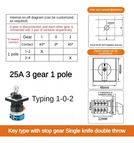 Czke Changeover Cam Switch With Key 25a 690v Silver Contact