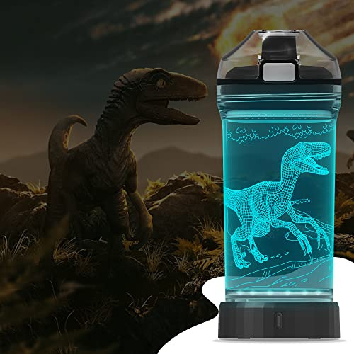 Botella De Agua Con Luz De Dinosaurio - 14 Oz Tritan Bpa