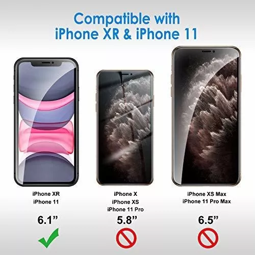 Juego de 2, vidrio templado para iPhone 11 y iPhone XR, película