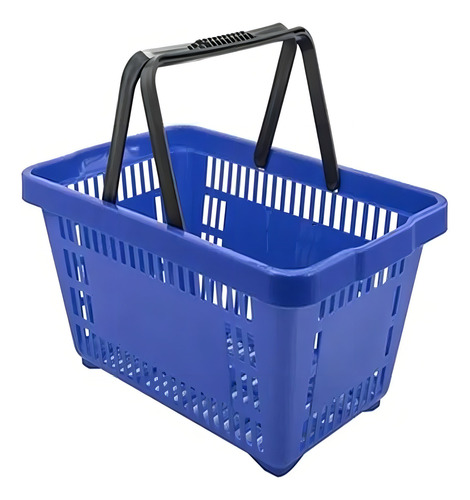 Cesta Plástica Com Alça Para Compras Supermercado Azul