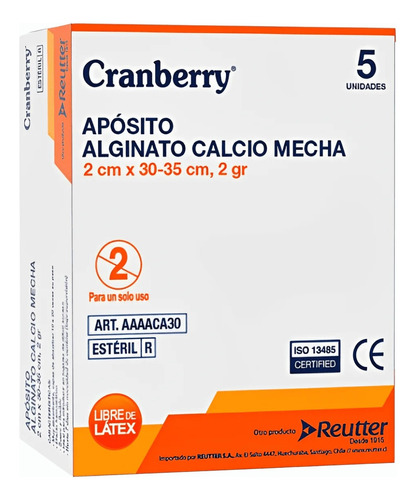 Apósito Alginato Calcio Mecha 2x30 Cranberry 5 Unidades
