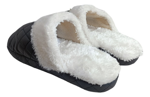 Pantuflas Con Peluche Negro Con Blanco Mujer Dama