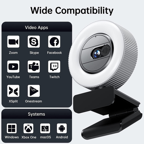 Camara Web Gusgu 2k Con Microfono Y Anillo De Luz Con Usb