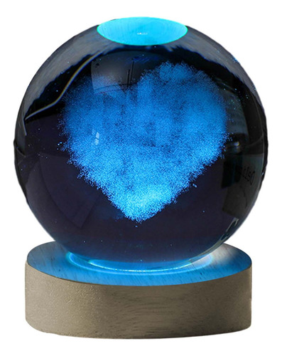 Luz Nocturna De Bola De Cristal Con Base De Madera, 8cm