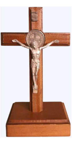 Cruz De Madera San Benito Y Cristo 18cm Crucifijo Apoyar