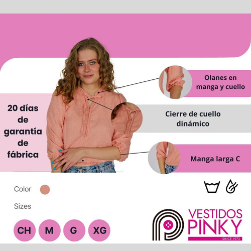 Blusa Dama Manga Larga C/ Detalle En Mangas Y Cuello