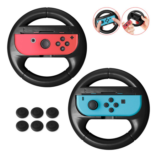 Volante para Nintendo Switch OLED Joy-Con Controller 2 Steering Wheel + 6 Tapas Compatible con OLED Modelo Racing Juegos Armazones Controles Accesorio Universales Diseño Ergonómico