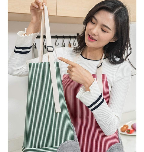 Delantal De Cocina Impermeable Rayas Ajustable Con Bolsillo