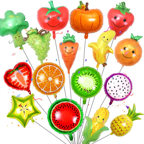 16 Globos Frutas Y Verdura Kit Decoración Cumpleaños Fiesta