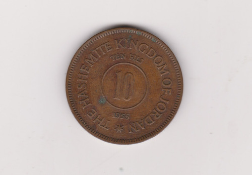 Moneda Jordania 10 Fils Año 1955 Muy Bueno