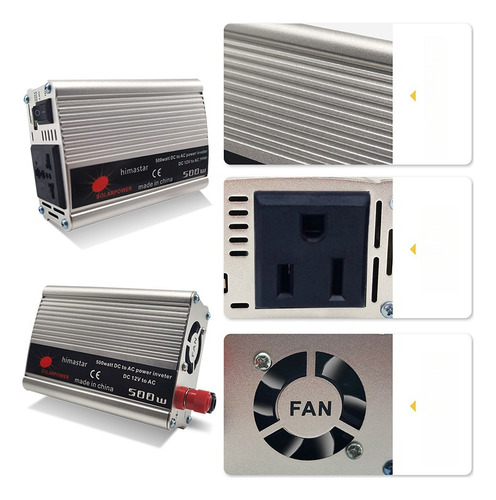 Inversor De Corriente Para Auto 500w 12v A 110v Con Accesori