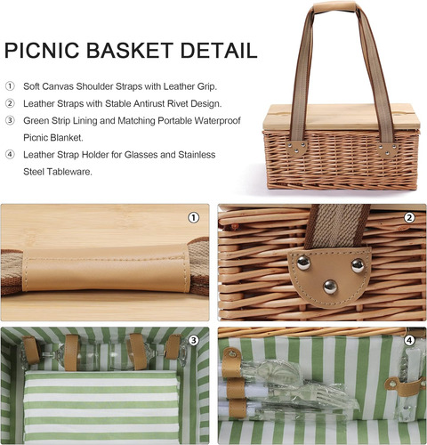 Cesta De Picnic De Mimbre 2 Personas Mesa De Picnic Ple...