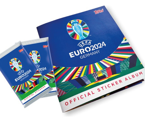Álbum UEFA EURO 2024 Germany Topps azul capa mole + 120 pacotes de figurinhas