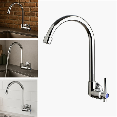 Torneira De Parede Para Pia De Cozinha Água Fria Bica Alta Giratória 360 Graus Com Arejador Acabamento Cromado Instalação Em Parede Design Moderno Alta Durabilidade Fc-79 Via Flix