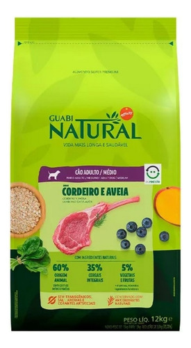 Ração P/ Cães Raça Média Sabor Cordeiro 12kg Guabi Natural