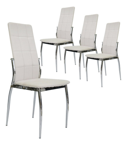 Silla New Paris X4 Tapizado Cuero Sintetico Blanco Cromada Comedor Ballsellings
