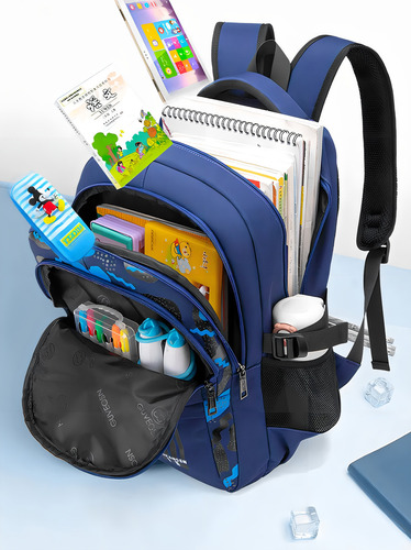 Mochila escolar para niños y adolescentes, escuela primaria, color negro, diseño grande de tela de poliéster