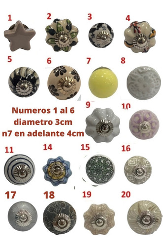 Imagen 3 de 7 de Pack X8 Tiradores De Cerámica Manija Cajones Muebles Perilla