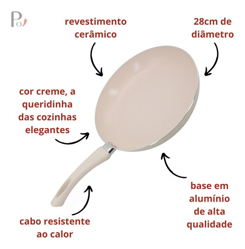 Frigideira Revestimento Cerâmico Antiaderente 28cm 2,3l Frigideira Revestimento Cerâmico Cor Creme