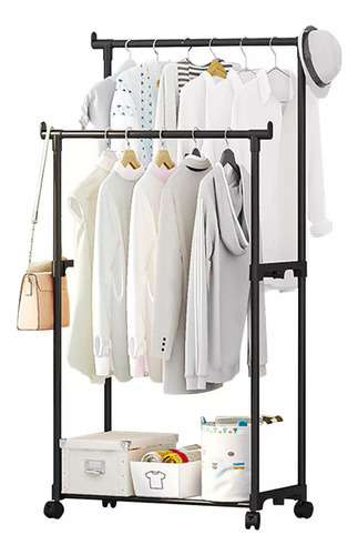 Rack Organizador Doble Para Ropa Perchero Closet Con Ruedas 