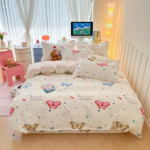 Sábanas De Cama De Tres Piezas Con Mariposas Bailando Con El