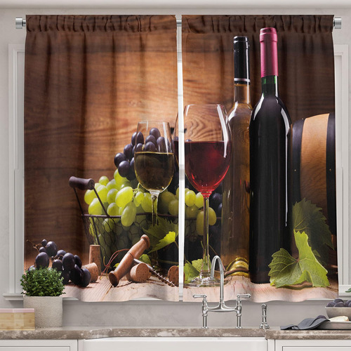 Ambesonne - Cortinas Largas Para Vino, Copas De Vino Tinto Y