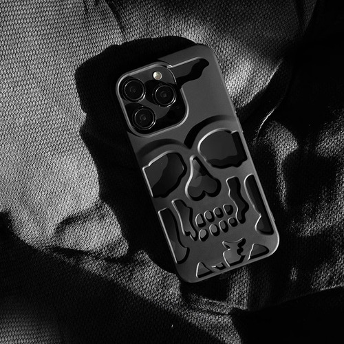 Capa De Metal Para iPhone 16 Pro Max Com Caveira Aberta