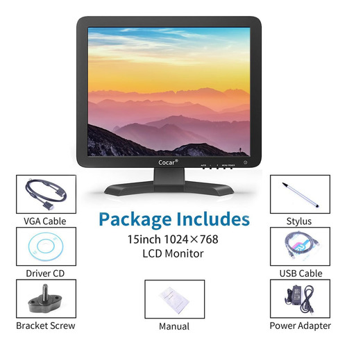 Monitor De Pantalla Táctil De 15 Pulgadas De Cocar, Lcd 1024