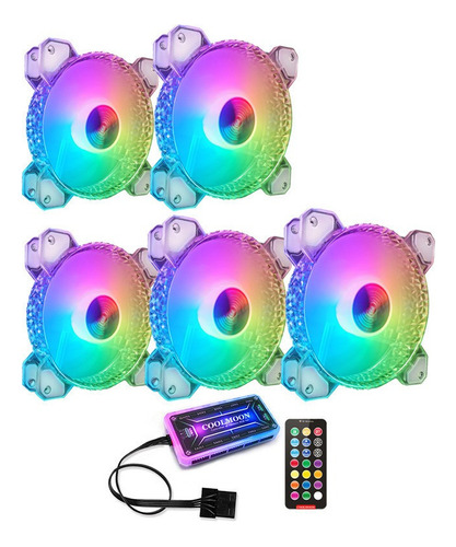 Kit Ventilador Crystal Diamond 5x Rgb + Hub + Mando A Distan