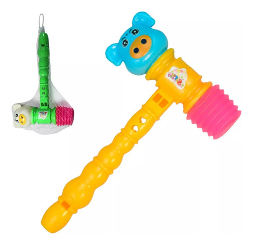 Chocalho Baby Martelo Sanfonado Com Som Flauta Animais 24cm Cor Colorido
