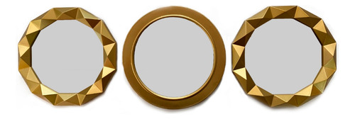 Kit 03 Espelhos Decorativo Moldura Redonda Dourado - D'rossi