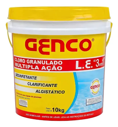 Genco 3 Em 1 Múltipla Ação Balde 10kg Cloro Para Piscina 4 Níveis de dosagem
