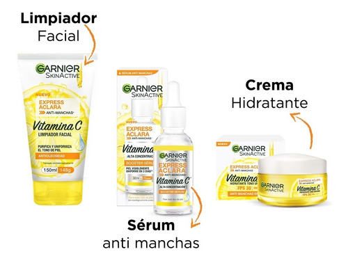 Kit Garnier Express Aclara Serum +crema +gel Con Vitamina C