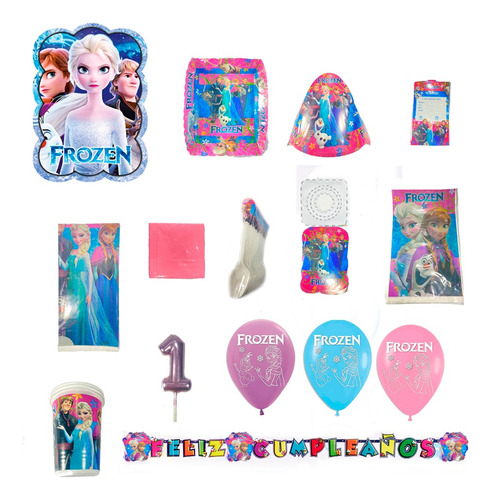 Kit Frozen Decoración Cumpleaños 12 Personas 