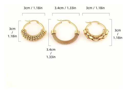 3 Pares Aretes Para Mujer Oro 14k Set Arracadas Moda.