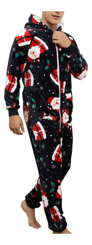 Pijama Con Estampado Navideño De Franela Con Cremallera Y Ca