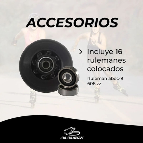 Ruedas Patines Goma Pu 76 Mm 8 Unidades Con Rodamiento Abec9 Color Negro