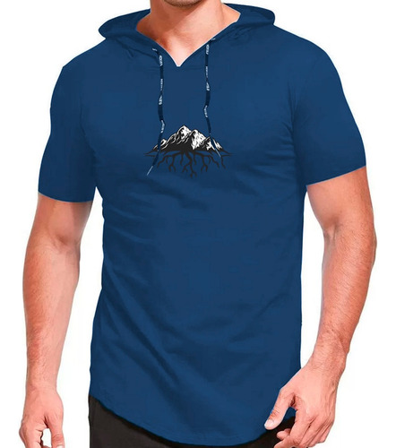 Camiseta Com Capuz Montanha Trilha Longline Masculina