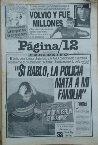 Diario Página 12 1/10/1995 Maradona Boca Riachuelo Julia Als