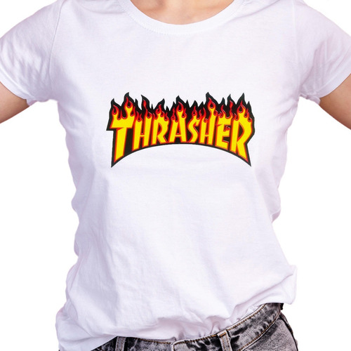 Franela Blanca Unisex Sublimada Thrasher Logo