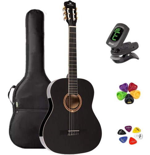 Violão Acústico Michael Clássico Nylon Vm15ny Bk + Kit9i