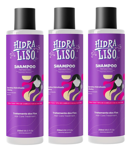 Kit 3x Shampoo Queratina E Biotina 250 Ml - Hidraliso